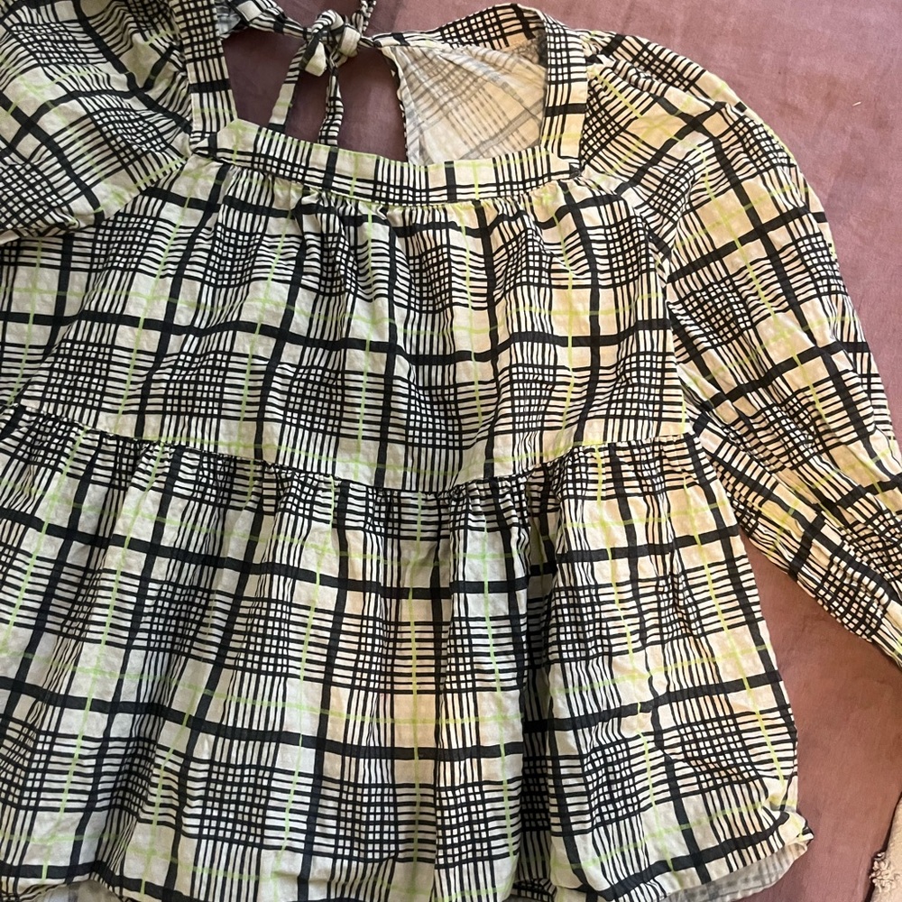 Lime Green & Black Blouse